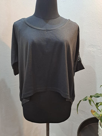 Boxy Tee with Lace Detail (Medium)